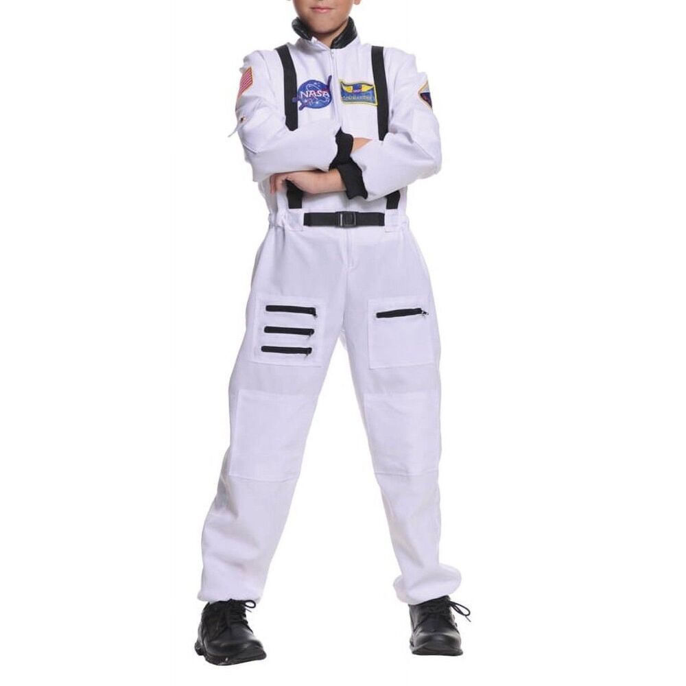 Underwraps White Astronaut Costume Teen Jumpsuit Embroidered Patches, Size 14-16